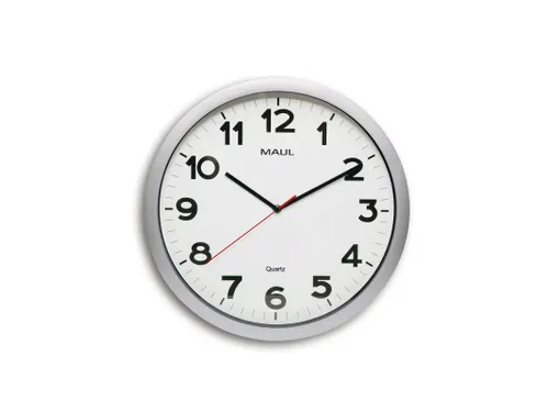 Wandklok MAUL Step Quartz Ø40x5cm kunststof zilver/wit stildraaiend