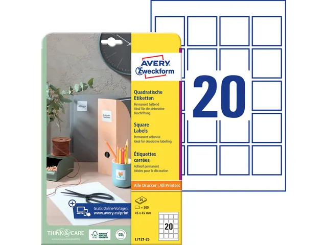 Etiket Avery Zweckform L7121-25 QR code 45x45mm opaak 500 etiketten