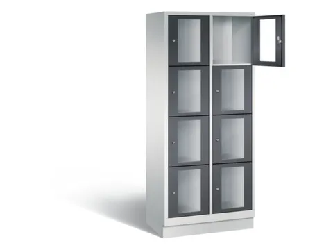 Lockerkast 1800x810x500mm 2x4 vakken Cilinderslot, Sokkel, RAL7021