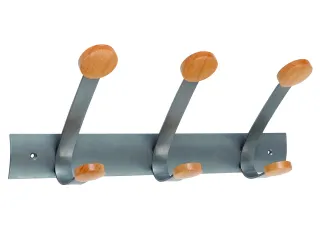 PMV3 wandkapstok met 3 dubbele haken metaalgrijs / licht hout - 1