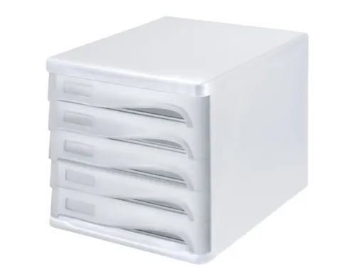 ladeblok,5lade(n),HxBxD 250x265x340mm,kunststof,wit,laden grijs