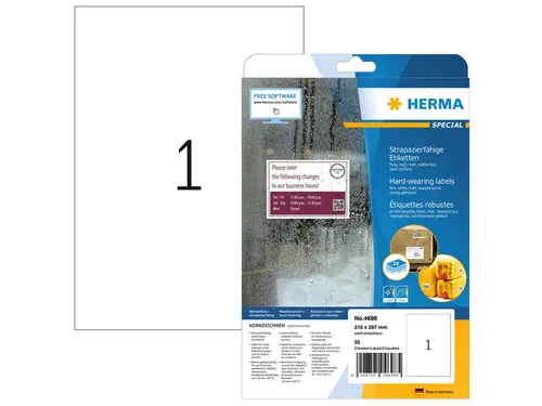 HERMA 4698 Weervaste Folie-etiketten A4 210x297mm Wit 25 stuks