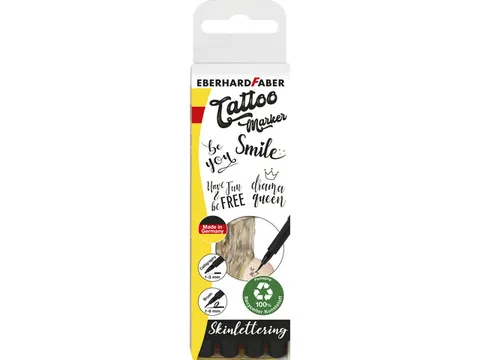 Tattoo stift Eberhard Faber 4 stuks Brush en kalligrafie zwart