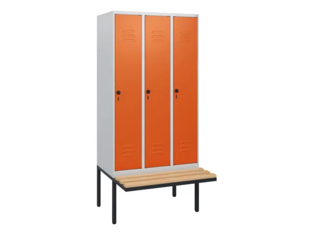 locker met bank,HxBxD 1950x900x815mm,3vak,vak B 300mm,draaigrendel