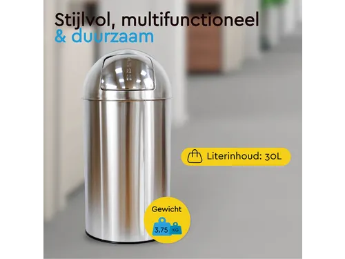 Afvalbak BRASQ Push Bin PB230+ 30 liter rvs