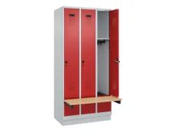locker met bank,HxBxD 1950x900x815mm,3vak,vak B 300mm,draaigrendel