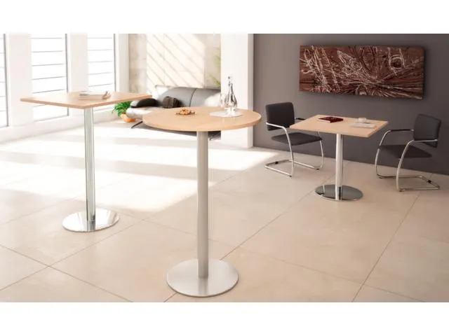 table haute,HxlxP 1116x800x800mm,carré,pied à disque chrome,tube ron