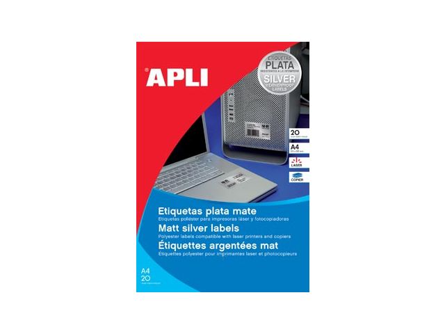 Apli Etiketten ft 210x297mm (b x h), 20 Stuks, 1 per Blad, Zilver | ApliLabels.nl