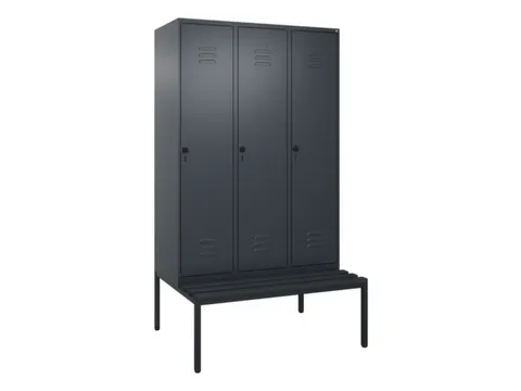 locker met bank,HxBxD 2120x1200x815mm,3vak,vak B 400mm,draaigrendel