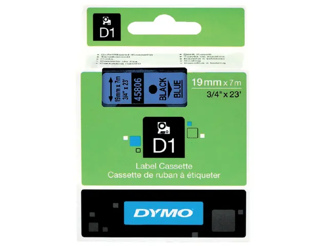 Labeltape Dymo 45806 D1 S720860 19mmx7m zwart op blauw