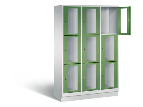 Lockerkast 1800x1200x500mm 3x3 vakken Cilinderslot, Sokkel, RAL6011