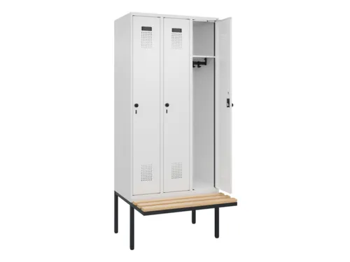 locker met bank,HxBxD 2120x900x815mm,3vak,vak B 300mm,draaigrendel