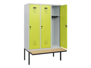 locker met bank,HxBxD 1950x1200x815mm,3vak,vak B 400mm,draaigrendel - 1