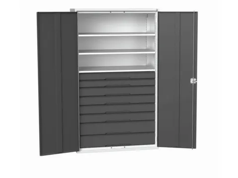 universele kast,HxBxD 2000x1300x550mm,3xStalen bodem,8lade(n)