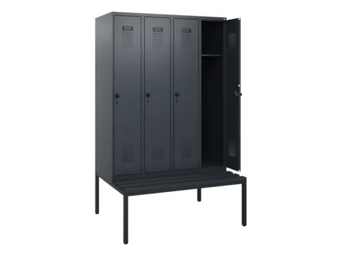 locker met bank,HxBxD 1950x1200x815mm,4vak,vak B 300mm,draaigrendel