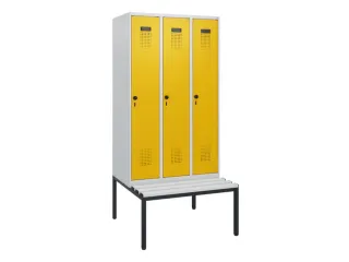 locker met bank,HxBxD 1950x900x815mm,3vak,vak B 300mm,draaigrendel - 2