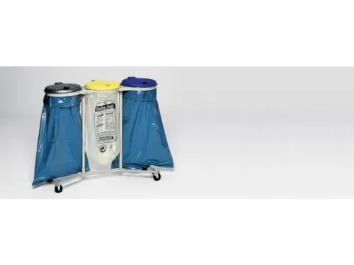 Afvalverzamelaar 120 Liter 3 Voudig Wielen Deksel Geel/Blauw/Zilver