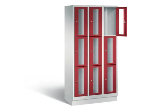 Lockerkast 1800x900x500mm 3x3 vakken Cilinderslot, Sokkel, RAL3003