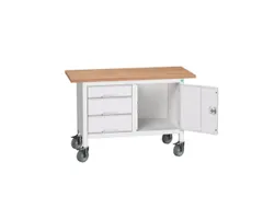 werkbank,HxBxD 830x1250x600mm,multiplexblad,uitrusting: 3laden,kast