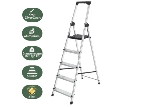 Huishoudtrap aluminium SL500 Zilver 5 Treden