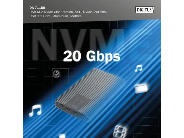 NVMe-kloonstation NVMe 20Gbits USB 3.2 Gen2 aluminium gereedschapsvrij