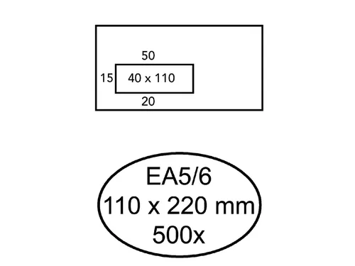 Envelop Hermes Ea5/6 110x220mm Venster links 40x110 Zelfklevend