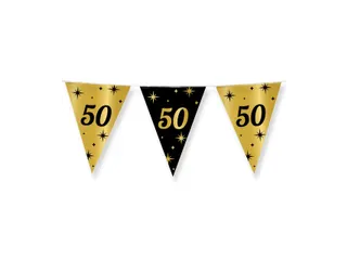 Slinger Folie vlaggen Party Flag Foil '50' Goud-Zwart 30cmx10m - 3