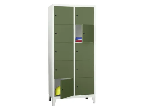 lockerkast,HxBxD 1850x800x500mm,2x5vakken,RAL7035,front RAL6011