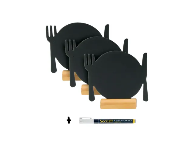 Ardoise Securit Assiette 10x12cm socle bois 3 pièces