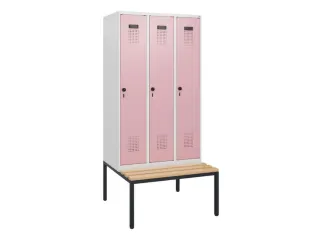 locker met bank,HxBxD 1950x900x815mm,3vak,vak B 300mm,draaigrendel - 2