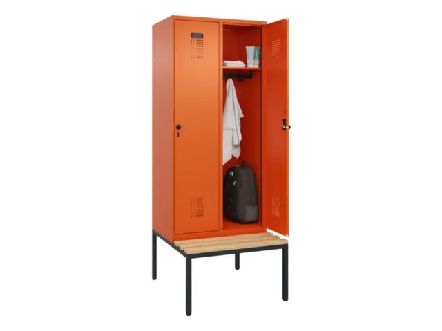 locker met bank,HxBxD 2120x800x815mm,2vak,vak B 400mm,draaigrendel