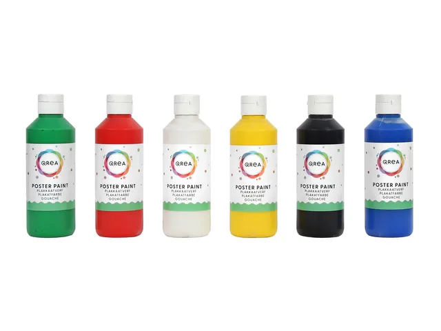 Plakkaatverf Qrea set à 6 standaard kleuren 250ml