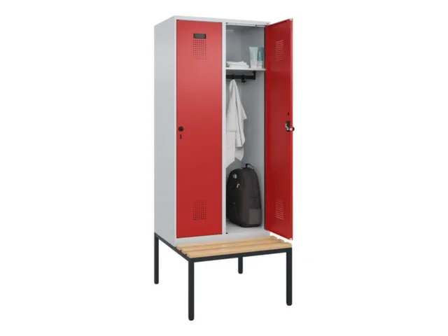 locker met bank,HxBxD 2120x800x815mm,2vak,vak B 400mm,draaigrendel