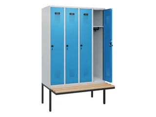 locker met bank,HxBxD 1950x1200x815mm,4vak,vak B 300mm,draaigrendel - 1