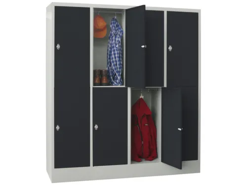 lockerkast,HxBxD 1850x1600x500mm,4x2vakken,RAL7035,front RAL7016