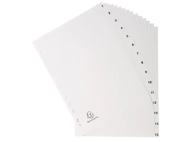 Bedrukte tabbladen numeriek wit PP 15-delig 1-15 A4 11-gaats