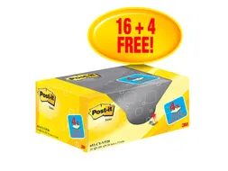 Memoblok 3M Post-it 653 38x51mm geel 16 + 4 gratis