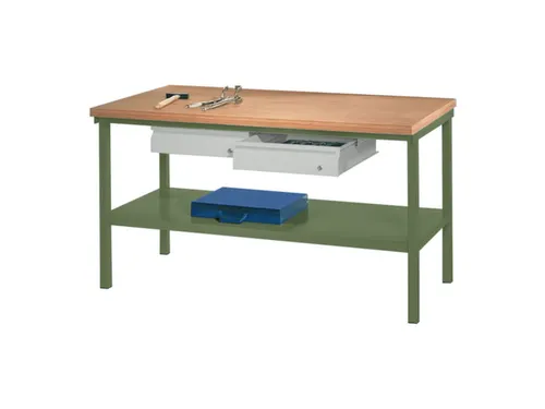 Werkbank 900x1500x700mm 2laden Frame/behuizing Ral6011 Front Ral7035