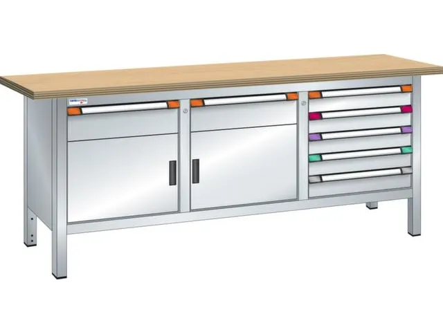 établi,HxlxP 845x2000x700mm,RAL7035,face avant RAL7035