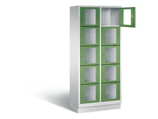 Lockerkast 1800x810x500mm 2x5 vakken Cilinderslot, Sokkel, RAL6011 - 1