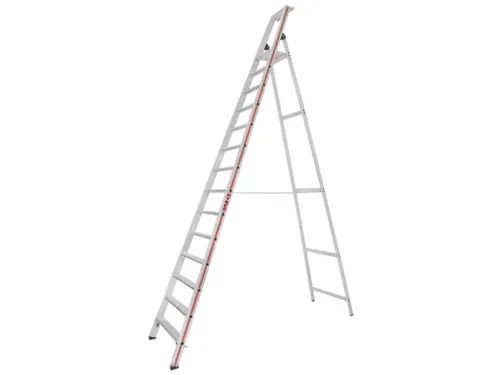 trapladder,eenzijdig,14treden,stand H 3,25m,balk L 4,2m,aluminium