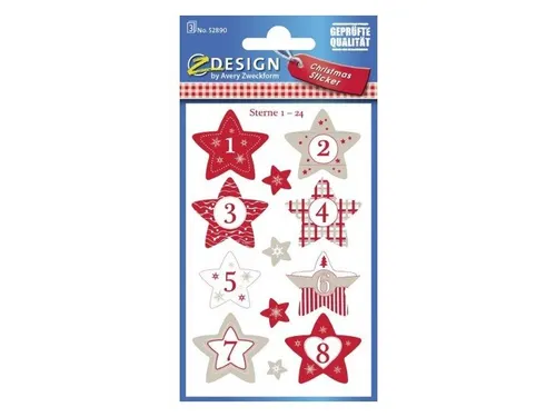 Etiket Z-design Christmas sterren 1-24 - 3 vel
