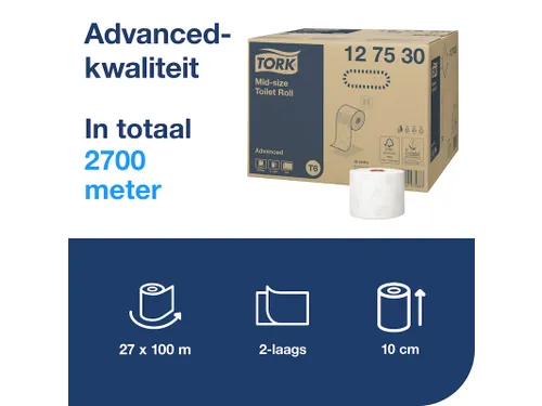 Toiletpapier Tork T6 127530 2-laags Advanced 100m 27 Rollen