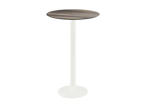 statafel,HxØ 1090x700mm,rond,schotelvoet wit,blad HPL Tropical Wood
