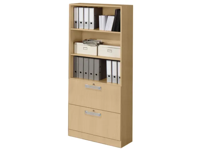 Combikast 3 Legborden 3OH 2 Hangmappenframe 2000x800x420mm Esdoorn