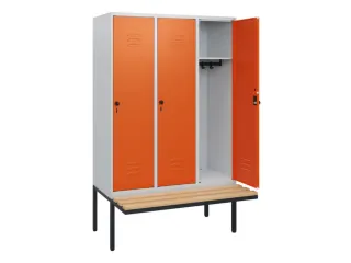 locker met bank,HxBxD 1950x1200x815mm,3vak,vak B 400mm,draaigrendel - 2