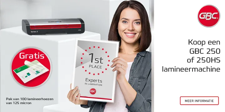 Gratis lamineerhoezen bij aankoop GBC lamineermachine 250 of 250HS
