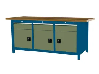 werkbank,HxBxD 860x2000x750mm,onderstel RAL5010,fronten RAL6011 - 3