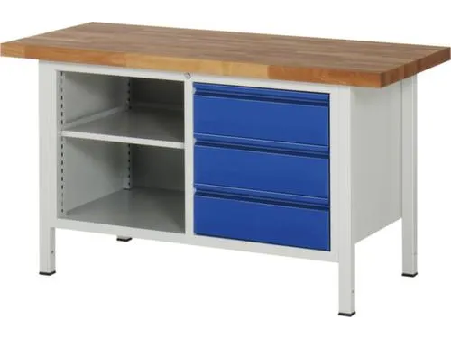werkbank,RAL 7035/RAL 5010,HxBxD 840-1040x1500x700mm,beukblad
