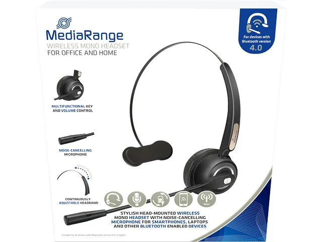 Mediarange PC mono headset zwart MROS305 wireless